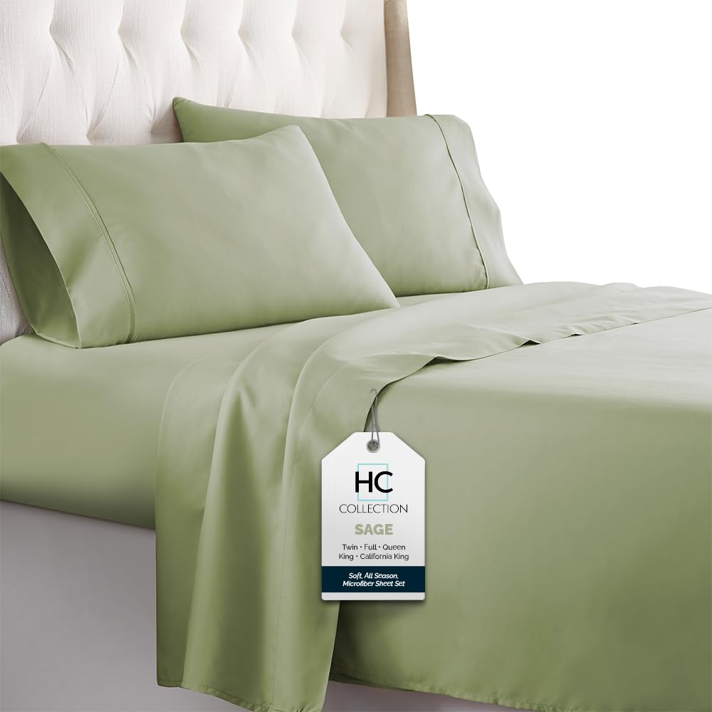 Twin Sheets Set, 3 pc Bed Sheets & Pillowcase Set - Machine Washable for Easy Care - Soft & Breathable All Season Microfiber Sheets with Deep Pockets - Sage