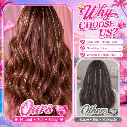 Red Hair Tinsel Kit - 7 Pcs Glitter Extensions for Festivals