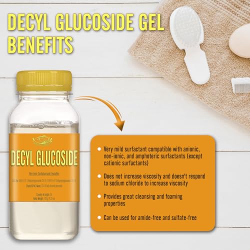 DECYL GLUCOSIDE - Gel - for Homemade Cosmetics, Skin Care, Shower Gels, Foaming, Body Soap, Shampoos, Face Cleansers - 4.23 oz