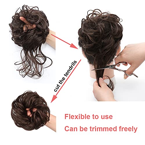 Messy Bun Hair Piece with Curly Extensions - Black
