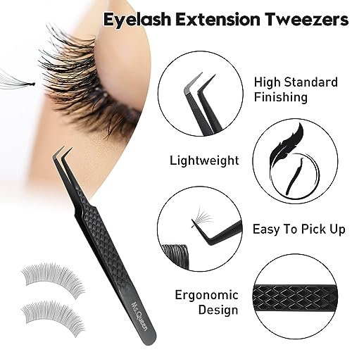 Ms.Queen Lash Extension Tweezers - 90° Fiber Tip Diamond Grip