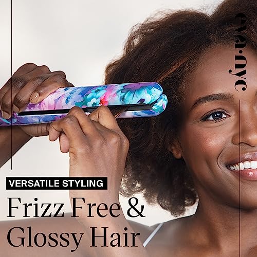 Eva NYC Healthy Heat Ceramic Styling Hair Iron, Flat Iron Hair Straightener with Far-Infrared, Hair Iron Straightener with Adjustable Heat, Straightening & Curling Tool, 1.25 Inches, Floral Frenzy