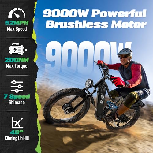 EcoE 9000W Dual Motor Electric Bike 52MPH 26x4 Fat Tire