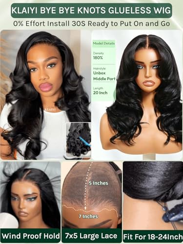 KLAIYI 20 Inch Loose Body Wave Glueless Lace Front Wig - 180% Density with Face Framing Bangs