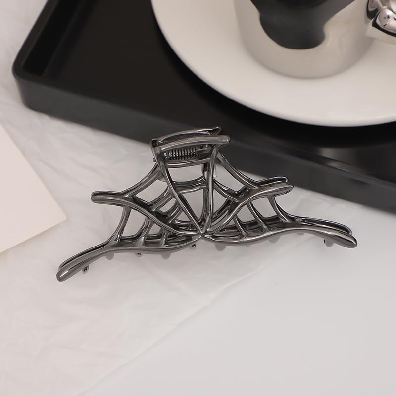 Halloween Hair Clips Spider Web Hair Claw Clips 1Pcs Black Spider Web Metal Hair Jaw Clips Strong Hold Nonslip Halloween Alloy Hair Claw Punk & Y2K-Style Hair Accessories Supplies for Women Girls