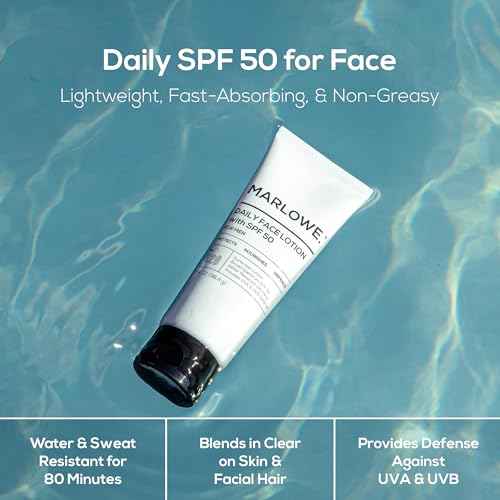 MARLOWE. No. 128 Men's Facial Lotion with Sunscreen SPF 50, 3.4 oz, Oil-Free, Lightweight Daily Face Moisturizer for Men, Includes Natural Extracts to Hydrate, Nourish & Soothe