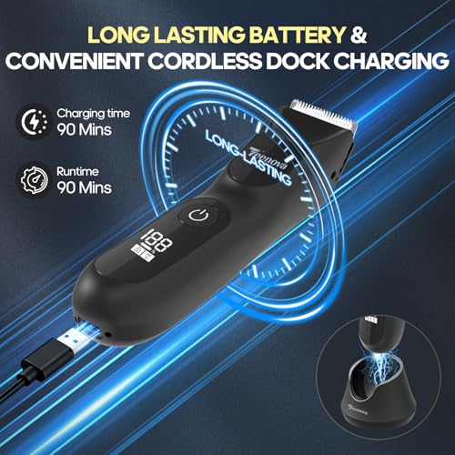 Electric Body Hair Trimmer Shaver - 3 in 1 Pubic Trimmer for Men - Bikini Trimmer for Women - No Nick Groin Ball Razor with Ceramic Blade Head, Wireless Dock Charging
