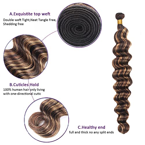Freiuoke P427 Blonde Deep Wave Human Hair Extensions 14 Inch 3 Bundles Light Honey Blonde