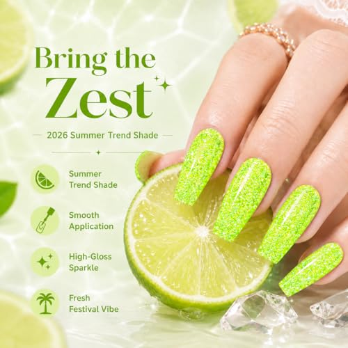 Beetles Green Glitter Reflective Gel Nail Polish - Lime Shock H - F506