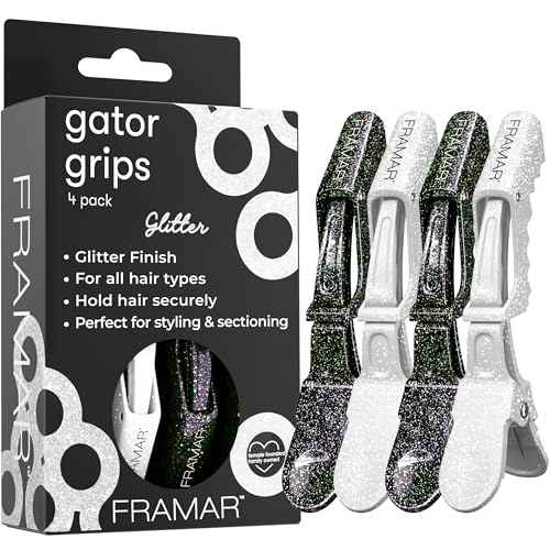 FRAMAR Glitter Hair Clip Set - Alligator Clips For Hair Styling, Hair Styling Clips Sectioning, Glitter Hair Clips For Women Styling, Salon Hair Clips ? Firm Hold Without Slipping ? 4 Pack
