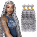 Silver Grey Deep Wave 3 Bundles Brazilian Hair 30" 150G