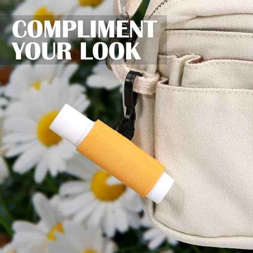 Sureio 10 Pack Lip Balm Holder Keychain Compact Clip On lipstick Lip Gloss Holder Keychain Elastic lipstick Sleeve Clip (Bright Colors)