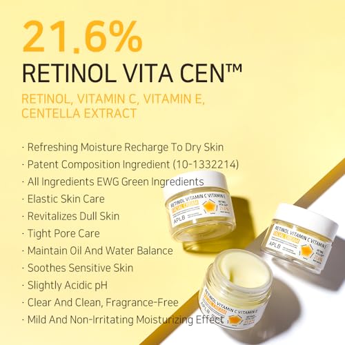 APLB Retinol Vitamin C Vitamin E Facial Cream | RETINOL VITA CEN¢â 21.6% 1.86 FL.OZ/Korean Skincare, Deep hydration, Retinol, Revitalize for gentle and improve skin texture