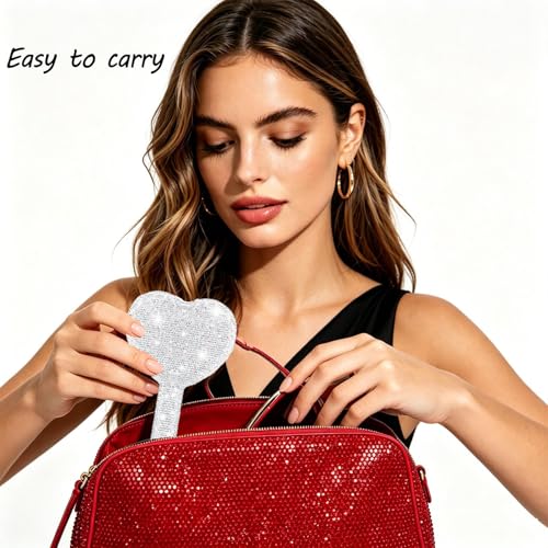 Heart Shaped Handheld Mirror with Rhinestones | Frinnovan