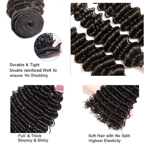 #1B Deep Wave Human Hair Bundles - 24 Inch Brazilian Hair (3 Pack)