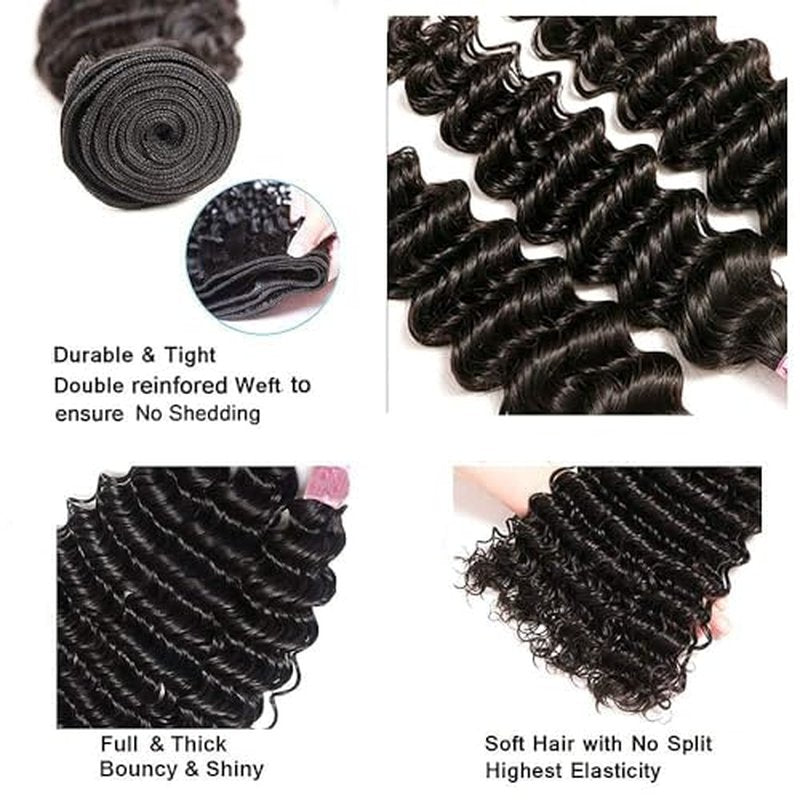 #1B Deep Wave Human Hair Bundles, 3 Pack, 26 Inch