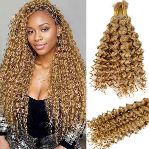 Human Braiding Hair for Boho Braids Bohemian 24 Inch Curly Boho Hair for Braiding Knotless Deep Water Wave Bulk Human Hair for Braiding No Weft 2 Bundles/Pack 100G Full Head