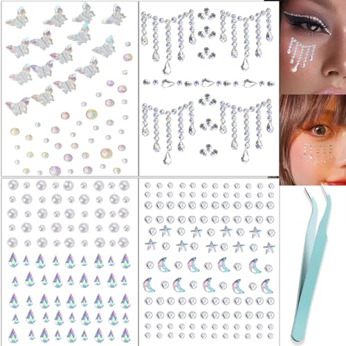 NOOEPC Face Gems Hair Gems，Self Adhesive Face Gems Rhinestones, Face Jewels Diamonds Sticky Gems for Makeup Hair Crafts Halloween Decorations