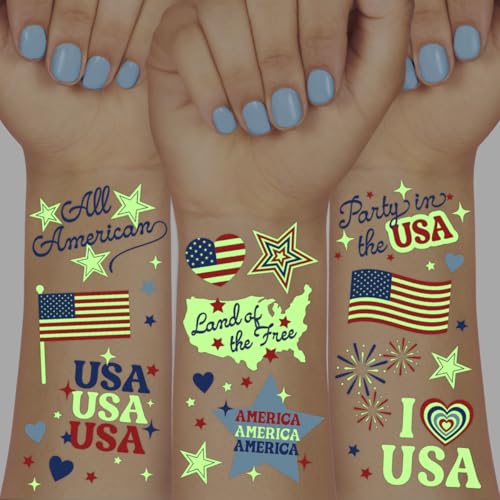 Glow in the Dark Fourth of July Temporary Tattoos, 54 Designs