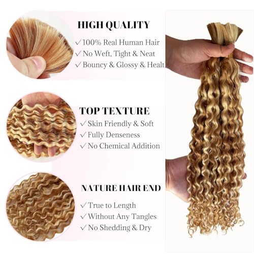 P27/613 Deep Wave Braiding Hair 14 Inch Human Hair 2 Bundles