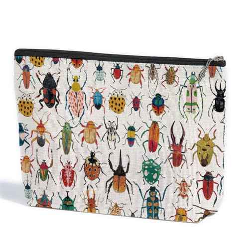 ZHAMEN Colorful Insect Makeup Bag, Beetle Bug Lover Gifts Cosmetic Bag, Gardening Gifts for Women Female Friends Daughter Niece, Future Entomologist Toiletry Bag for Christmas Halloween Birthday