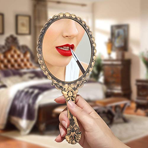 YUSONG Vintage Handheld Makeup Mirror 2 Pack Bronze Vanity Mirrors