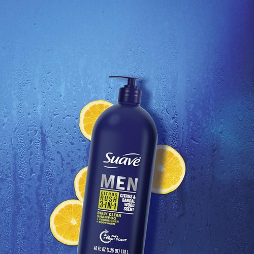 Suave Men 3-in-1 Citrus Rush Shampoo Conditioner Body Wash, 40 oz