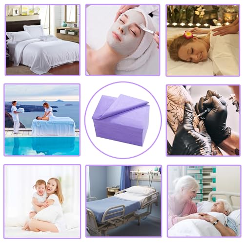 Purple Disposable Bed Sheets 100 Pcs 31x71 Inch Spa Massage Table Cover Breathable