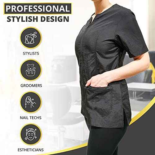 CHARLENE Haley Short Sleeves Jacket | High Fashion Hair Stylist Nylon Uniform | Water-Repellant Breathable Nylon