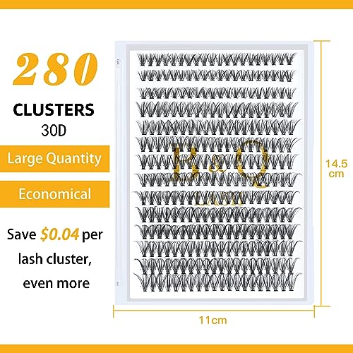 Lash Clusters 30D-C-9-16MIX LASH 280 Clusters False Eyelash 20D 30D 40D Lash Clusters Extensions Individual DIY Eyelash Extensions at Home (30D-C,9-16MIX)