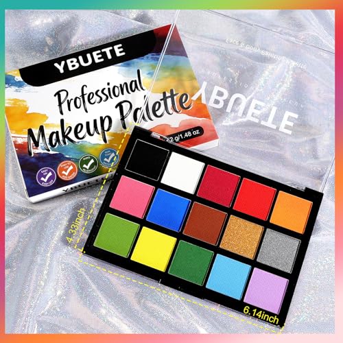 YBUETE 15-Color Face Paint Palette - Water Based, Easy Off