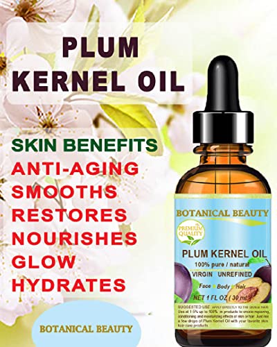 Botanical Beauty French PLUM KERNEL OIL 100% Pure Natural Virgin Unrefined Cold Pressed Carrier Oil 0.33 oz- 10 ml for Face, Skin, Hair, Lips, Nails. Skin SuperFood. Face moisturizer Oil