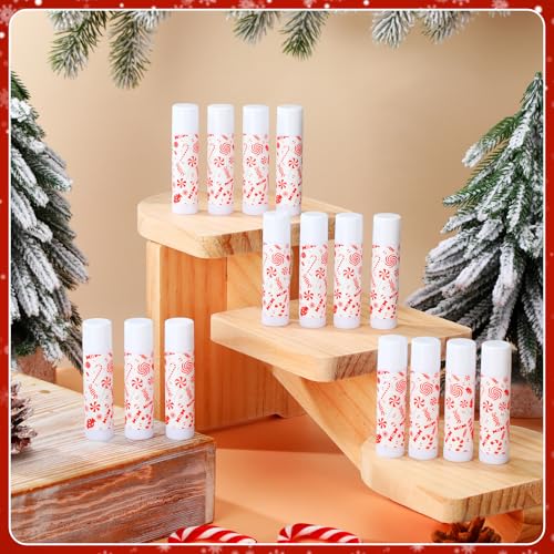 15 Pack Christmas Lip Balms Bulk Christmas Candy Peppermint Cane Scented Holiday Flavor Lip Balm Gifts Xmas Party Gifts Bulk Xmas Items Stocking Stuffers for Women Men Staff Employee (Lollipop 2)