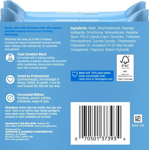 Neutrogena Makeup Remover Wipes 25 Count Pack of 24 - Plant-Based Daily Face Cleanser