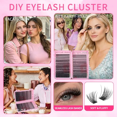 Lash Clusters Kit - Wispy Fluffy False Eyelashes C Curl with Bond&Seal