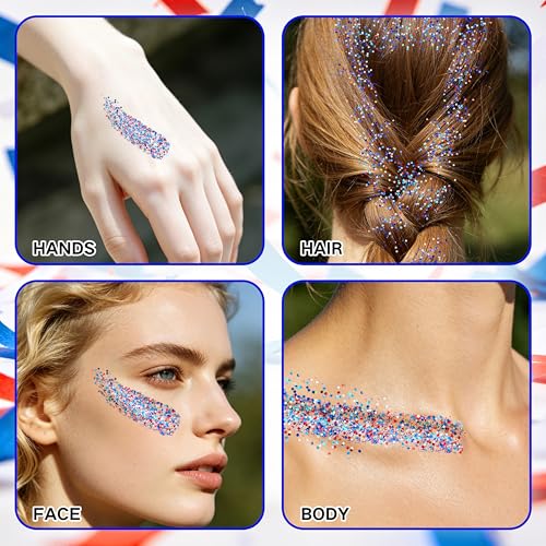 4th of July Red White Blue Glitter Stick – Chunky Holographic Face & Body