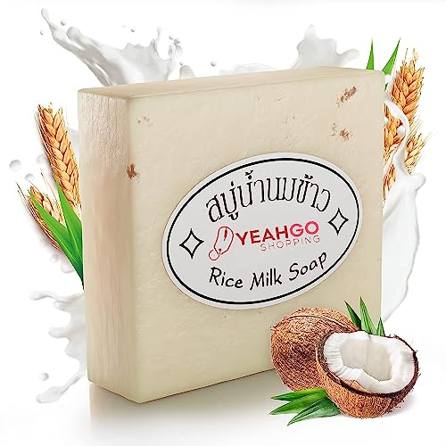 Yeahgoshopping Original Rice Milk Soap Bar Thailand Jasmine Natural Soap 60 - 65 Grams Handmade Gluta Collagen Douro Jabon Douro Real Fuentes Pourres Grade White Moisturizing Organic Soap For Men Women Hand Soap, Body Bath Soap, Face Soap | Contain Coconu