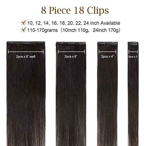 MY-LADY Double Weft 100% Remy Human Hair Clip in Extensions 10''-22'' Grade 7A Quality Full Head Soft Silky Straight 8pcs 18clips Off Black (14" / 14 inch 120g,#1B Natural Black)