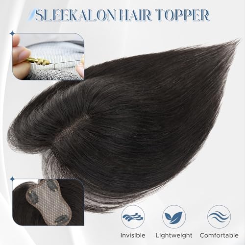 Real Human Hair Topper with Side Bangs - 10" Clip In