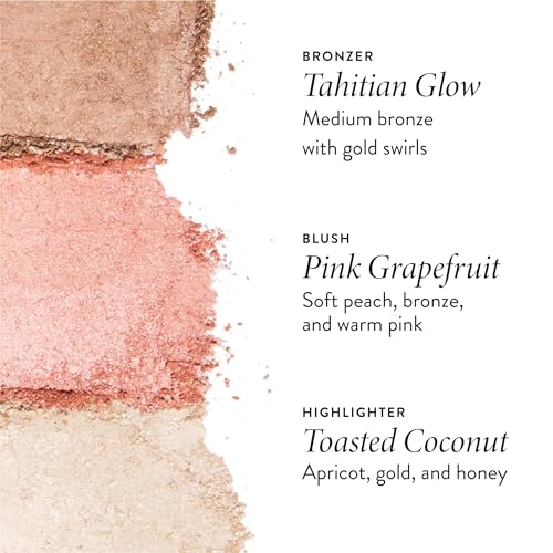 Geller's Greatest Lift-n-Glow Palette - Tahitian Glow, Pink Grapefruit, Toasted Coconut + Retractable Angled Kabuki Brush