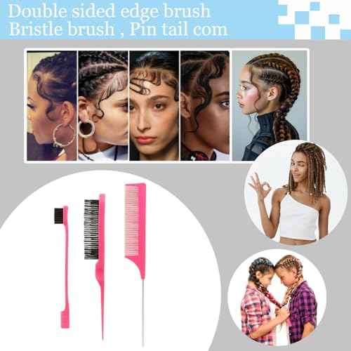 Curly Hair Brush,Curl Defining Brush plus 43 Pieces Hair Styling Comb Set(Slick Back Hair Brush,Rat Tail Comb,Edge Bristle Brush) Lightweight Vented for Combing, Shaping, Styling(Green)