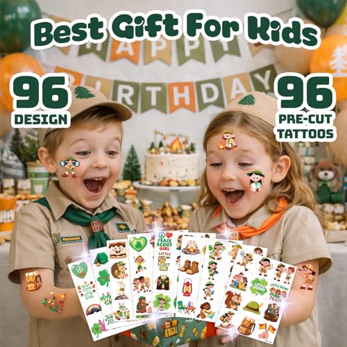 96 Pcs Scout Camping Temporary Tattoos for Kids