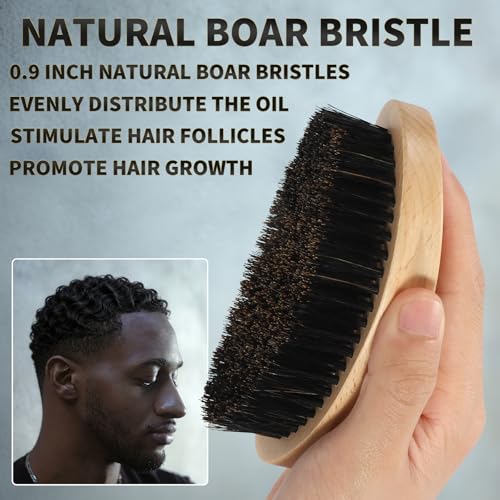 Curved Wooden 360 Wave Brush for Men with Boar Bristles