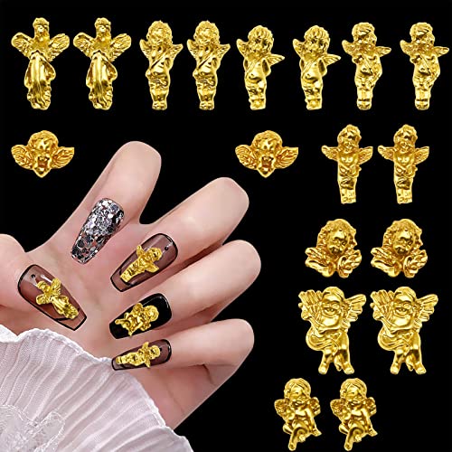 JERCLITY 90 Pieces Gold Baroque Angel Nail Charms 3D Embossed Angel Baby Nail Art Charms Cute Cupid Nail Accessories Charms for Acrylic Nails Retro Baroque Decor Nail Supplies for Women Girls