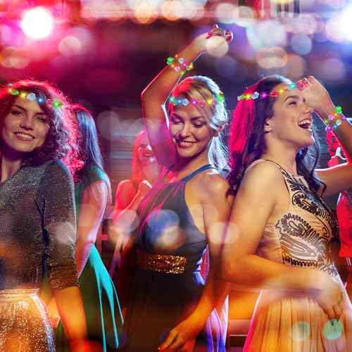 24 PCS LED Flower Crowns Headbands, Light Up Flower Crowns for Women & Girls, Glow in The Dark Flower Hairbands Wreath for Wedding Beach Party Birthday Cosplay Gifts, Halloween, Christmas