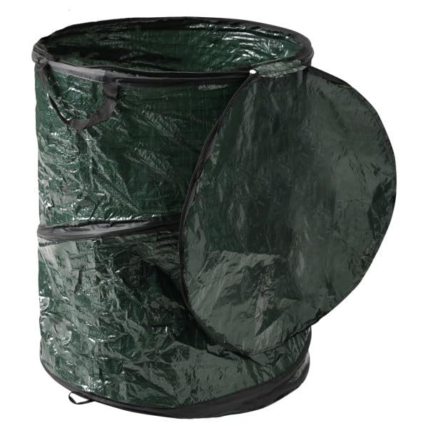 Wakeman Collapsible Trash Can 2-Pack - Pop Up 44-Gallon Outdoor Garbage Cans with Zippered Lids - Recycle Bins for Camping or Parties (Green)