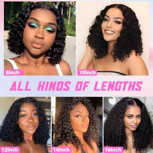 ISWEET HD Glueless Wigs Human Hair Pre Plucked Pre Cut Bob 4x4, 8 Inch Burgundy 210% Density Hairline Curly Bob Wig Human Hair, Wear and Go Deep Wave Lace Front Wigs Human Hair for Black Women