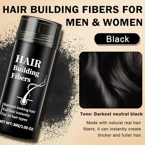 Hair Building Fibers - Black Thickening Powder for Thinning Hair