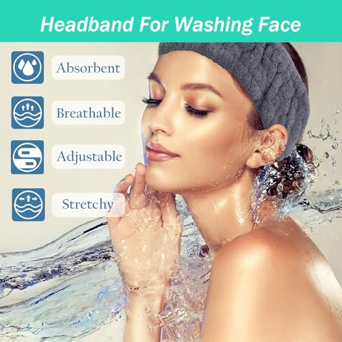 Microfiber Spa Headband 3-Pack - Soft Terry Cloth for Face Washing & Makeup
