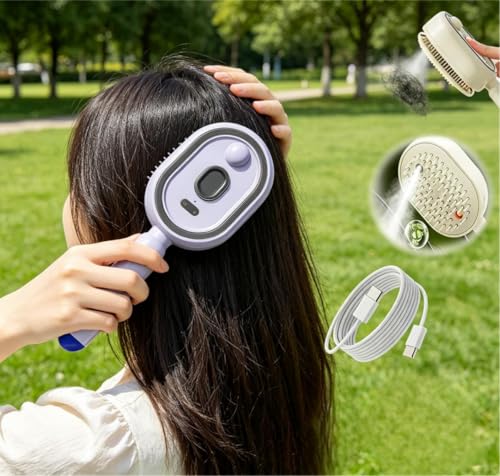 Electric Steam Detangling Brush with Misting Spray - Rechargeable & Self-Cleaning
